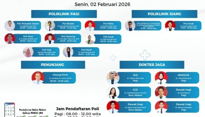 Jadwal Dokter Spesialis RSUD Zainal Umar Sidiki Senin 2 Februari 2026