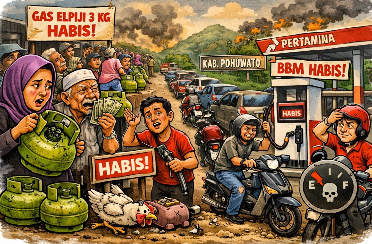 Ilustrasi - kelangkaan gas elpiji subsidi 3 kilogram dan sulitnya mendapatkan bahan bakar minyak (BBM)/Hibata.id