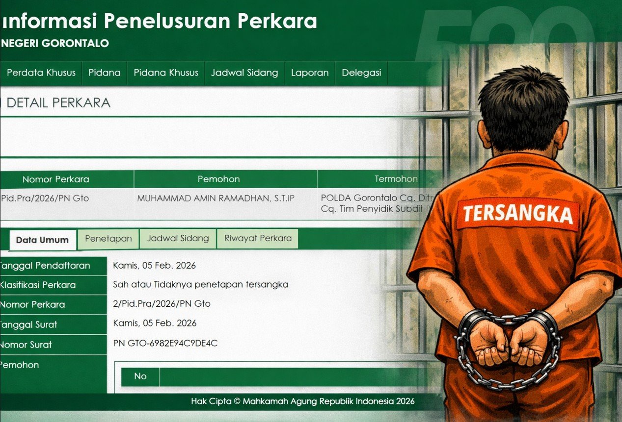Sidang praperadilan Muhammad Amin Ramadhan terkait status tersangka dugaan pelanggaran Undang-Undang Perlindungan Anak digelar di PN Gorontalo pada 12 Februari 2026/Hibata.id