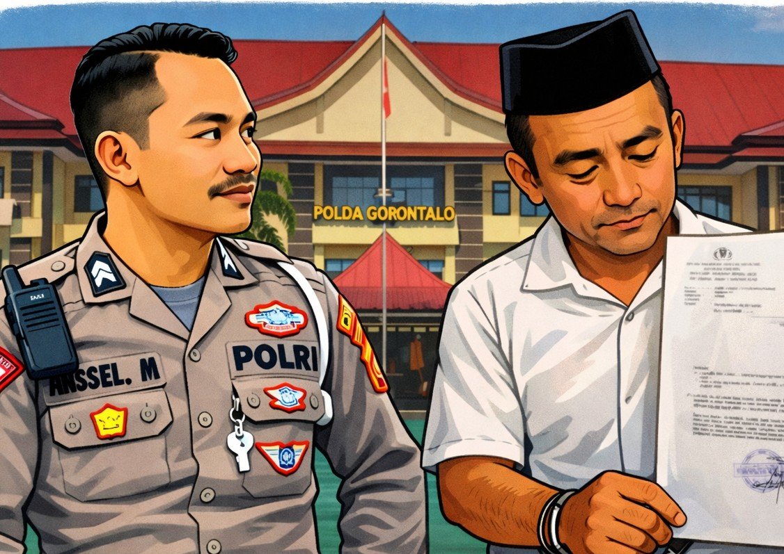 Karikatur Foto: Aksel, terduga pelaku pemerasan-persetubuhan dan Paman korban yang juga menjadi kuasa hukum, Haris Panto,S.H/Hibata.id