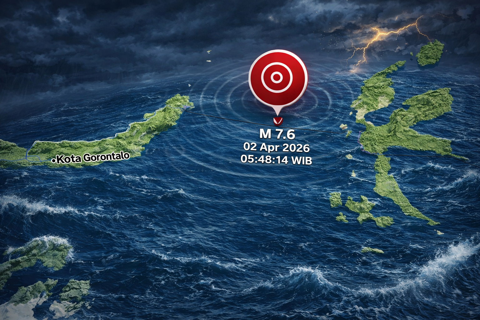 Ilustrasi Gempa 7,6 Bitung/Hibata.id
