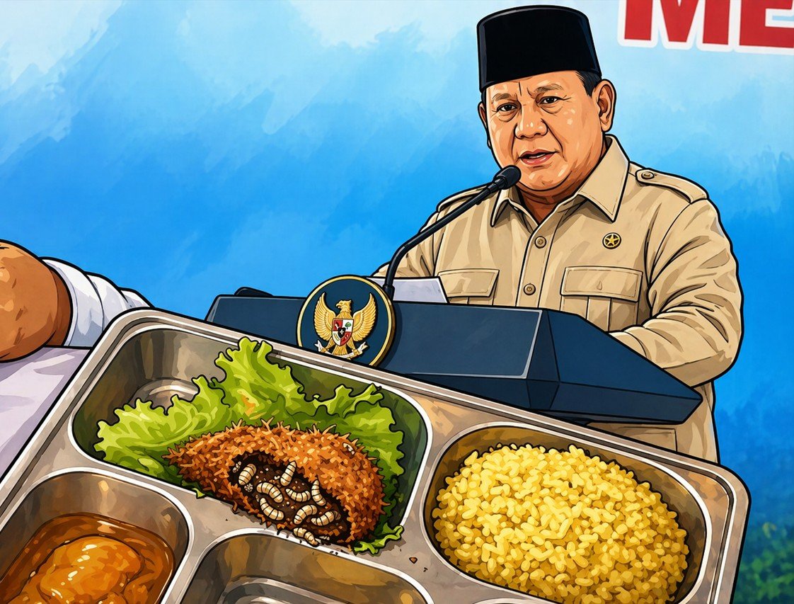 Ilustrasi Kasus MBG Ulat Bonepantai dan Prabowo/Hibata.id