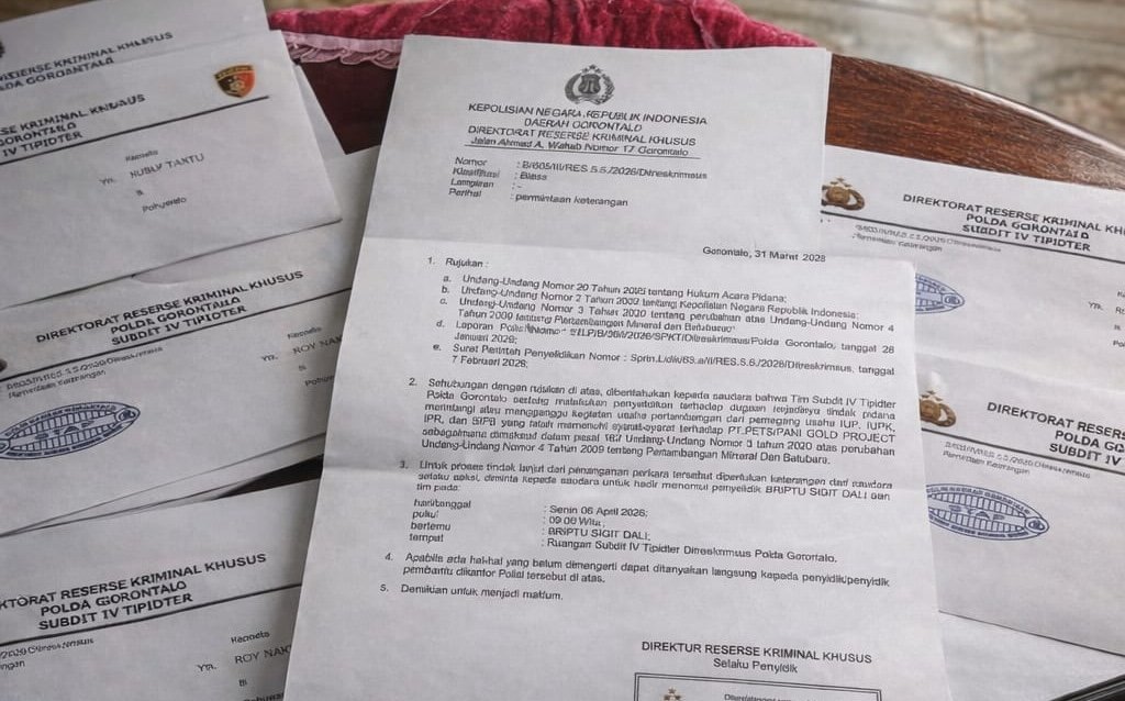 Surat panggilan yang diberikan kepada tujuh aktivis di Kabupaten Pohuwato. (Foto: Istw)