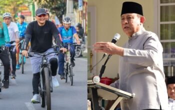 Kolase Foto - Gubernur Gorontalo dan Gubernur Jawa Tengah, Ahmad Luthfi saat bersepeda/Hibata.id