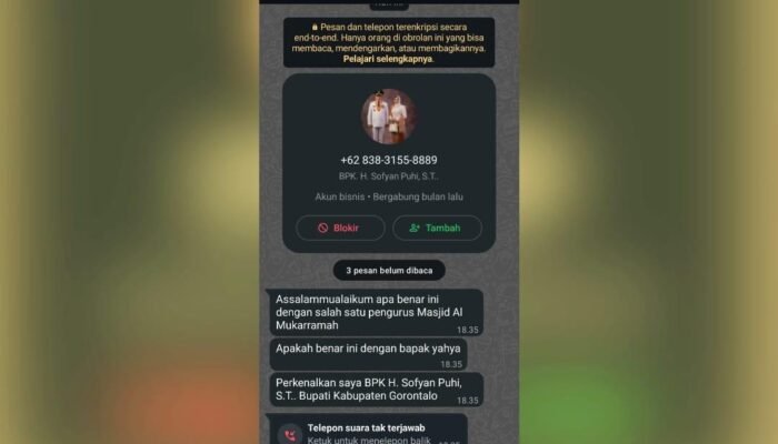 Pemkab Gorontalo: Waspada Nomor WhatsApp Catut Nama Bupati Sofyan Puhi