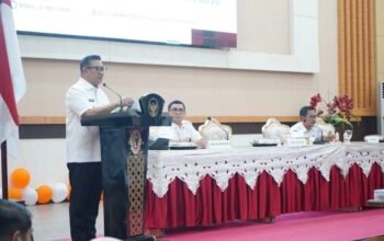 Wakil Wali Kota Gorontalo, Indra Gobel, saat memberikan sambutan di Sosialisasi Aplikasi e-SPPT dan Penyerahan DHKP PBB-P2, Rabu, 6 Mei 2026. (Foto: Humas Pemkot Gorontalo)