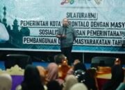 Wali Kota Gorontalo Adhan Dambea mendorong pengembangan pusat usaha masyarakat di wilayah Kota Utara saat menghadiri kegiatan silaturahmi pemerintah kota di Kelurahan Wongkaditi Timur, Jumat (8/5/2026). (Foto: Humas Pemkot Gorontalo)