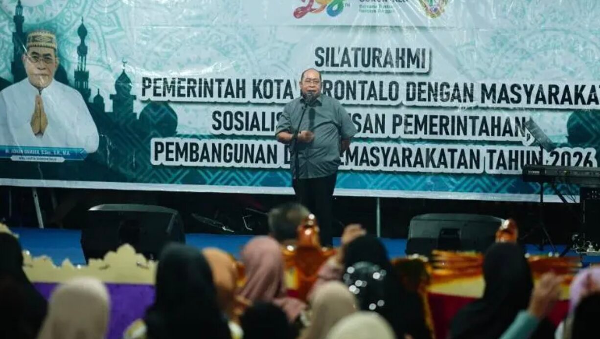 Wali Kota Gorontalo Adhan Dambea mendorong pengembangan pusat usaha masyarakat di wilayah Kota Utara saat menghadiri kegiatan silaturahmi pemerintah kota di Kelurahan Wongkaditi Timur, Jumat (8/5/2026). (Foto: Humas Pemkot Gorontalo)