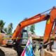 Satu unit excavator oranye merek Hitachi 110 yang kedapatan beroperasi di kawasan Cagar Alam Tanjung Panjang. (Foto: TNI Angkatan Laut melalui Pos AL)