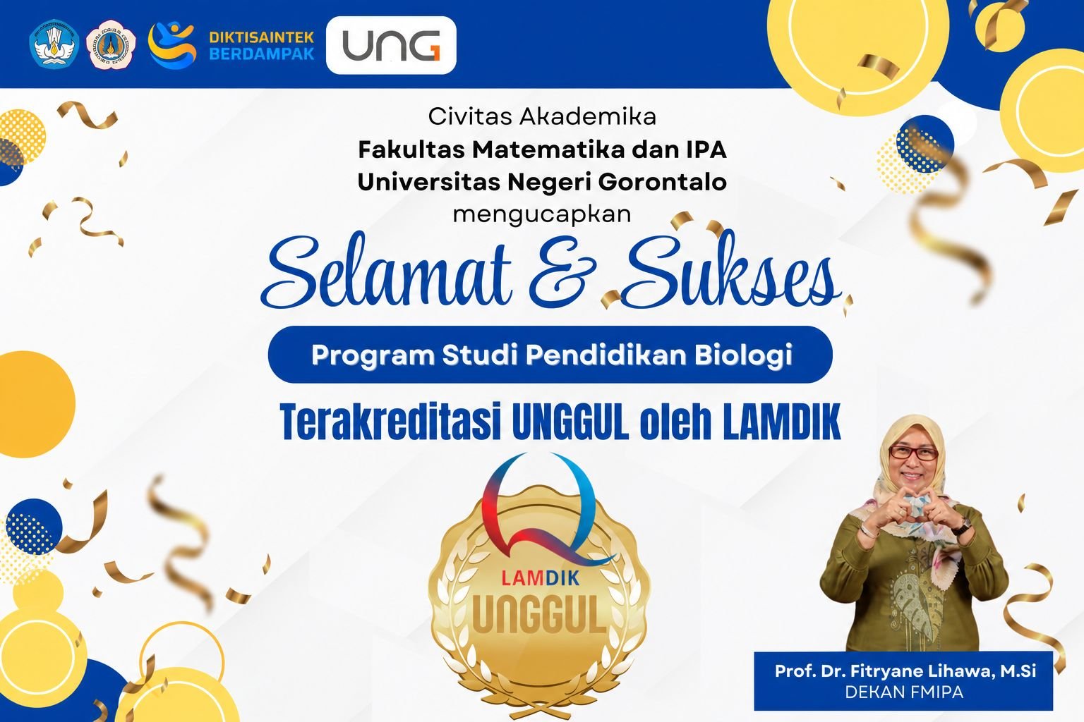 Program Studi Pendidikan Biologi FMIPA Universitas Negeri Gorontalo berhasil meraih Akreditasi Unggul dari LAMDIK/Hibata.id