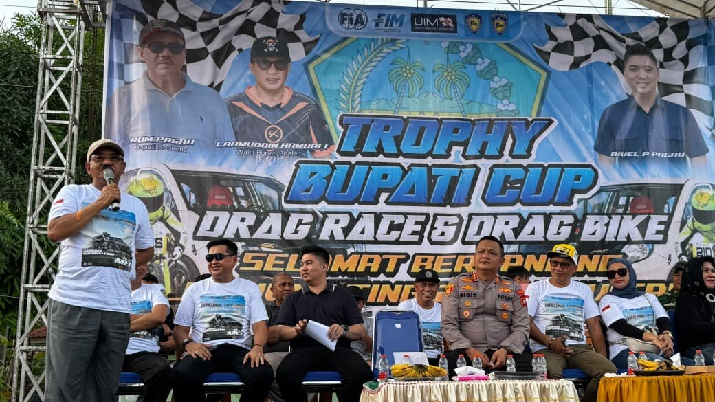 Bupati Boalemo Rum Pagau membuka Kejurnas Drag Bike dan Drag Race Region 5–6 Gorontalo di Desa Hungayonaa/Hibata.id
