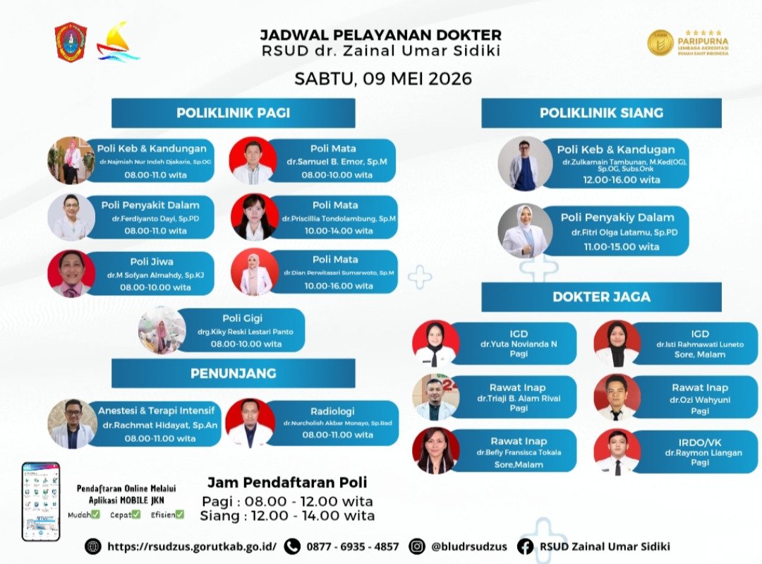 Ini Jadwal Dokter RSUD ZUS Sabtu 9 Mei 2026