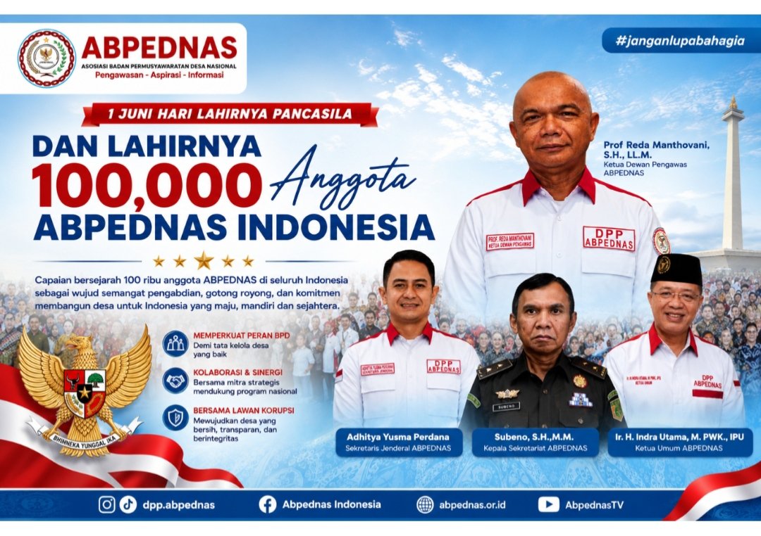 ABPEDNAS resmi mencapai 100 ribu anggota di seluruh Indonesia pada Hari Lahir Pancasila 2026/Hibata.id