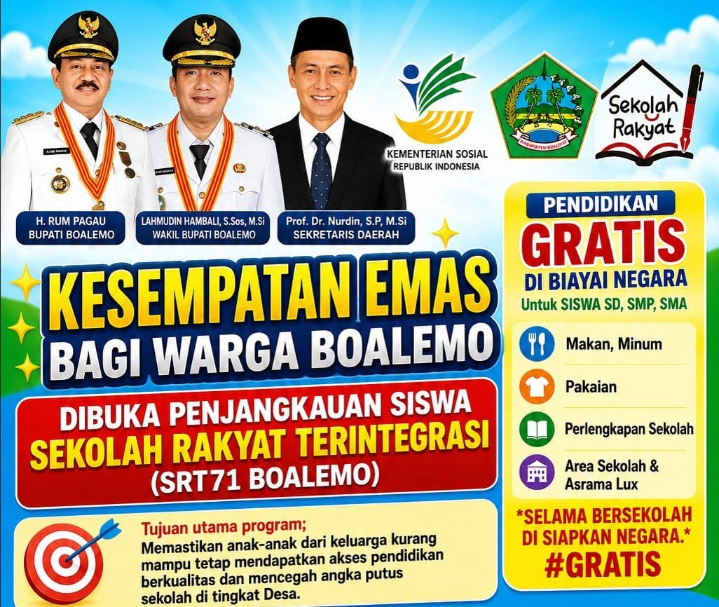 Pemerintah Kabupaten Boalemo mulai menjaring calon siswa Sekolah Rakyat Terintegrasi 71 Tahun Ajaran 2026-2027/Hibata.id