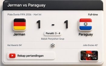 Pemenang dalam laga Jerman vs Paraguay di 32 besar Piala Dunia 2026 harus ditentukan lewat adu penalti/Hibata.id