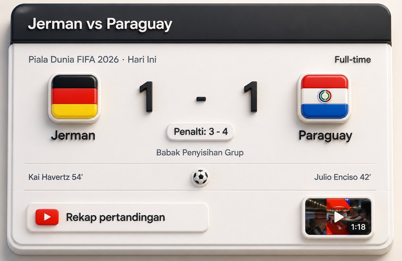Pemenang dalam laga Jerman vs Paraguay di 32 besar Piala Dunia 2026 harus ditentukan lewat adu penalti/Hibata.id