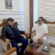 Sekretaris Jenderal Partai NasDem Hermawi Fransiskus Taslim berbincang dengan mantan Bupati Bone Bolango Hamim Pou saat melakukan kunjungan di Lapas Kelas IIA Boalemo, Selasa (16/6/2026)/Hibata.id