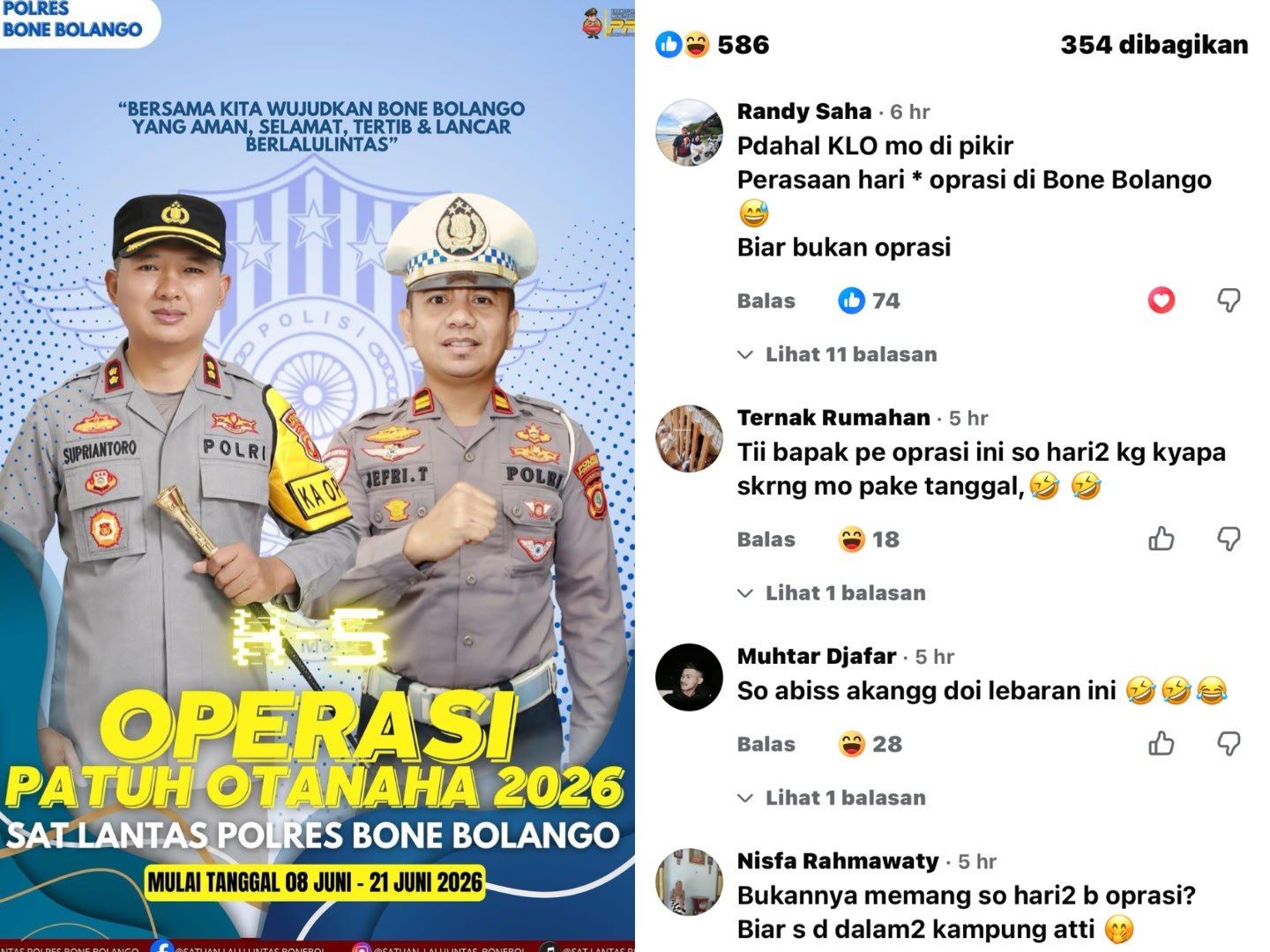 Kolase foto - Kasat Lantas Bone Bolango Jawab Hujatan Netizen Tentang Razia Lalu Lintas/Hibata.id