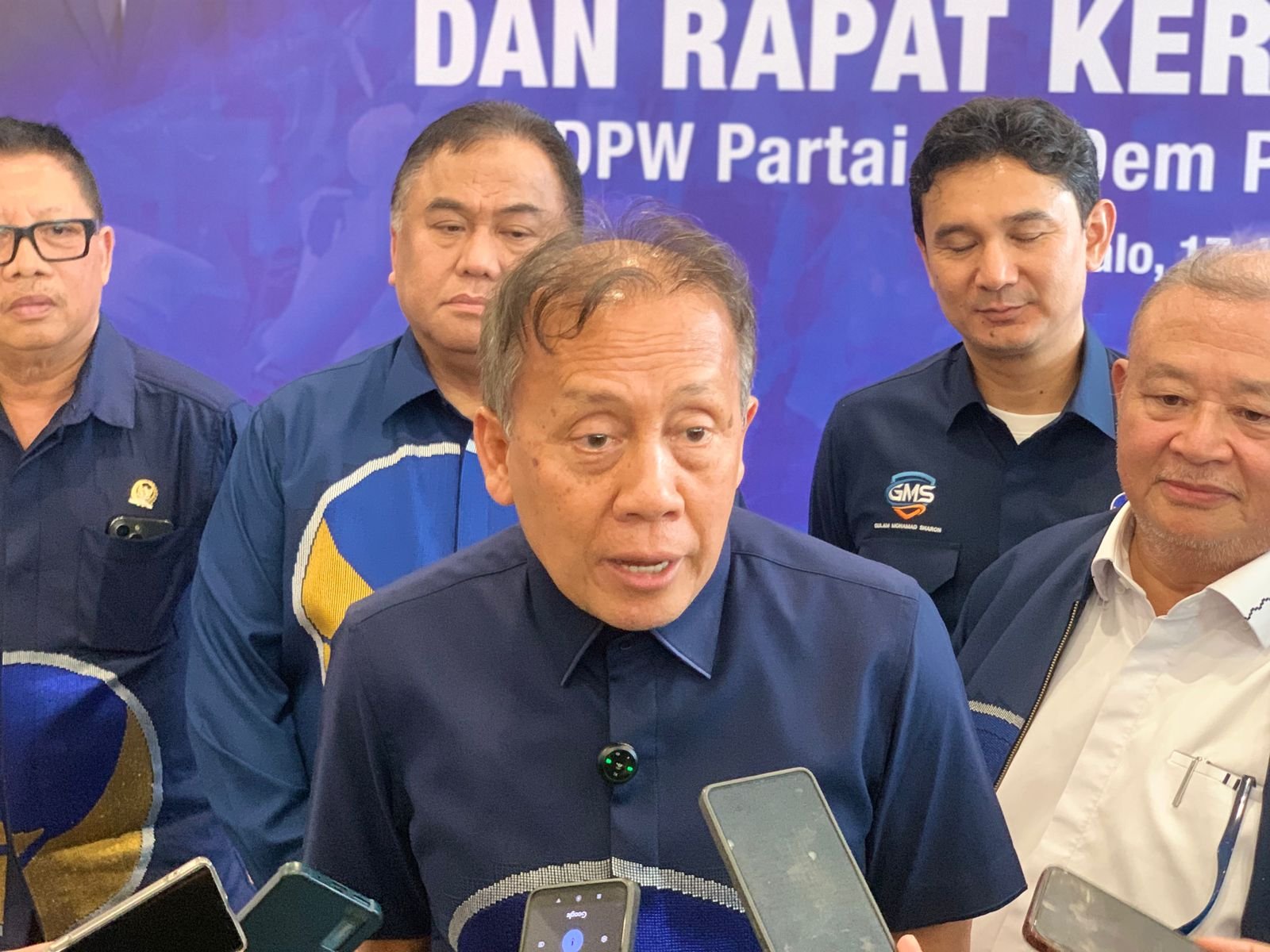 Wakil Ketua Umum Partai NasDem, Saan Mustopa, saat menghadiri pelantikan pengurus DPW dan badan sayap serta Rapat Kerja Wilayah (Rakerwil) DPW NasDem Gorontalo, Rabu (17/6)/Hibata.id