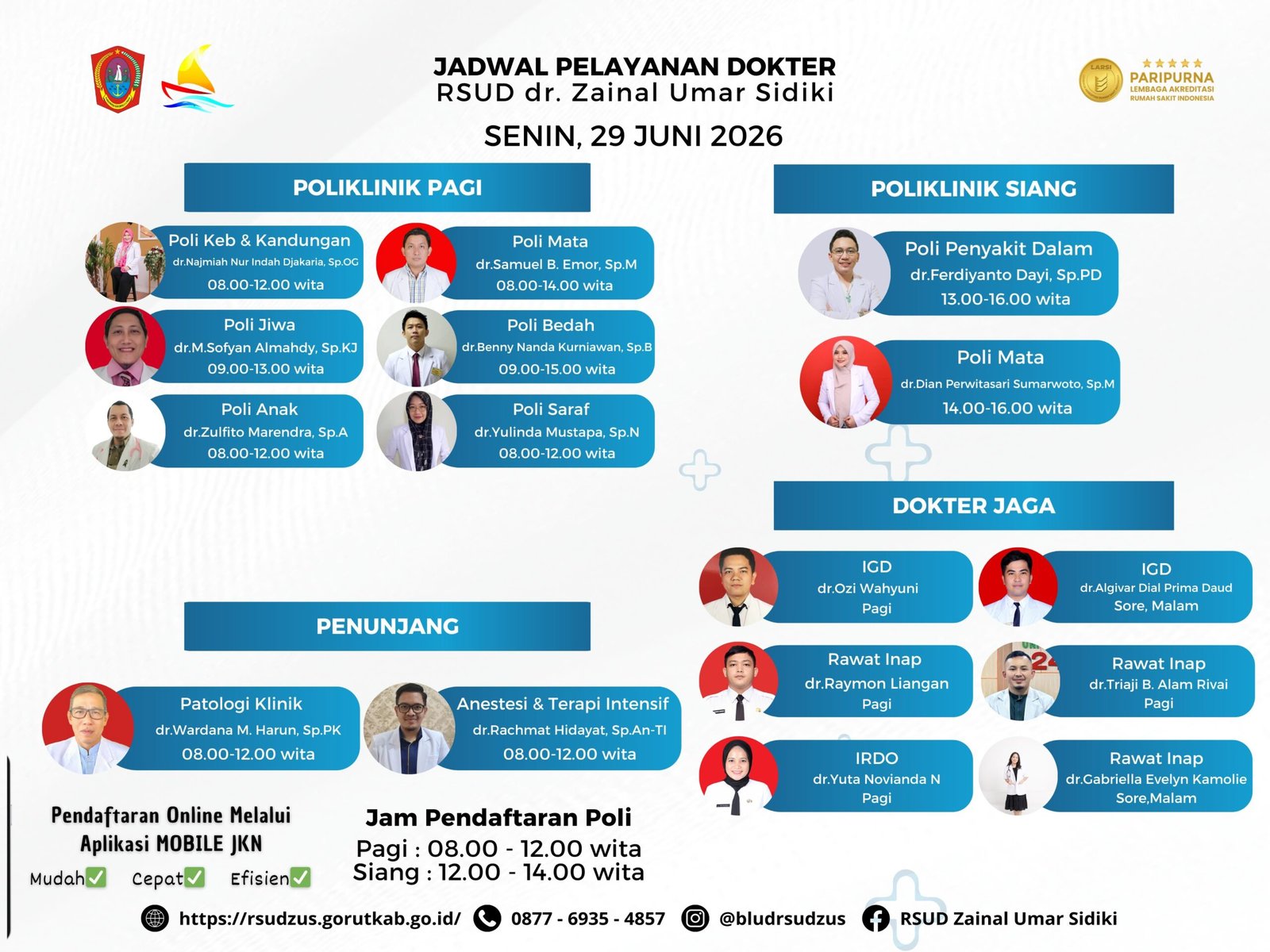 Jadwal Dokter RSUD ZUS Gorontalo Utara Hari Ini, Senin 29 Juni 2026/Hibata.id