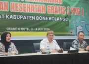Sekretaris Daerah Bone Bolango, Iwan Mustapa saat menghadiri Evaluasi Pelaksanaan Program Cek Kesehatan Gratis Kabupaten Bone Bolango di Grand Q Hotel, Kota Gorontalo, Jumat (03/07/2026)