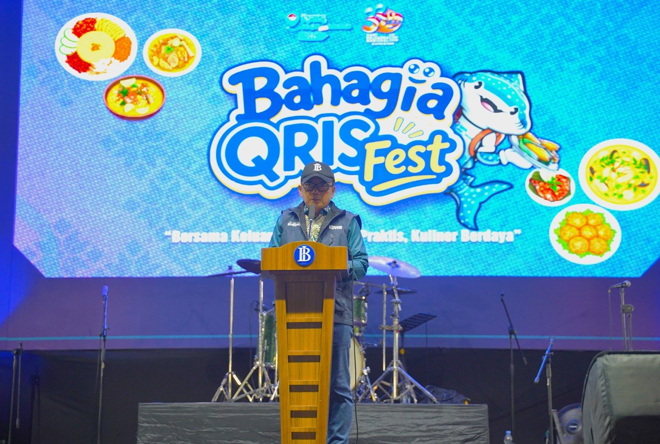 Kepala Perwakilan Bank Indonesia Provinsi Gorontalo, Bambang Satya Permana, memaparkan capaian penyelenggaraan BAHAGIA QRISFest 2026, termasuk realisasi 147 ribu transaksi QRIS/Hibata.id