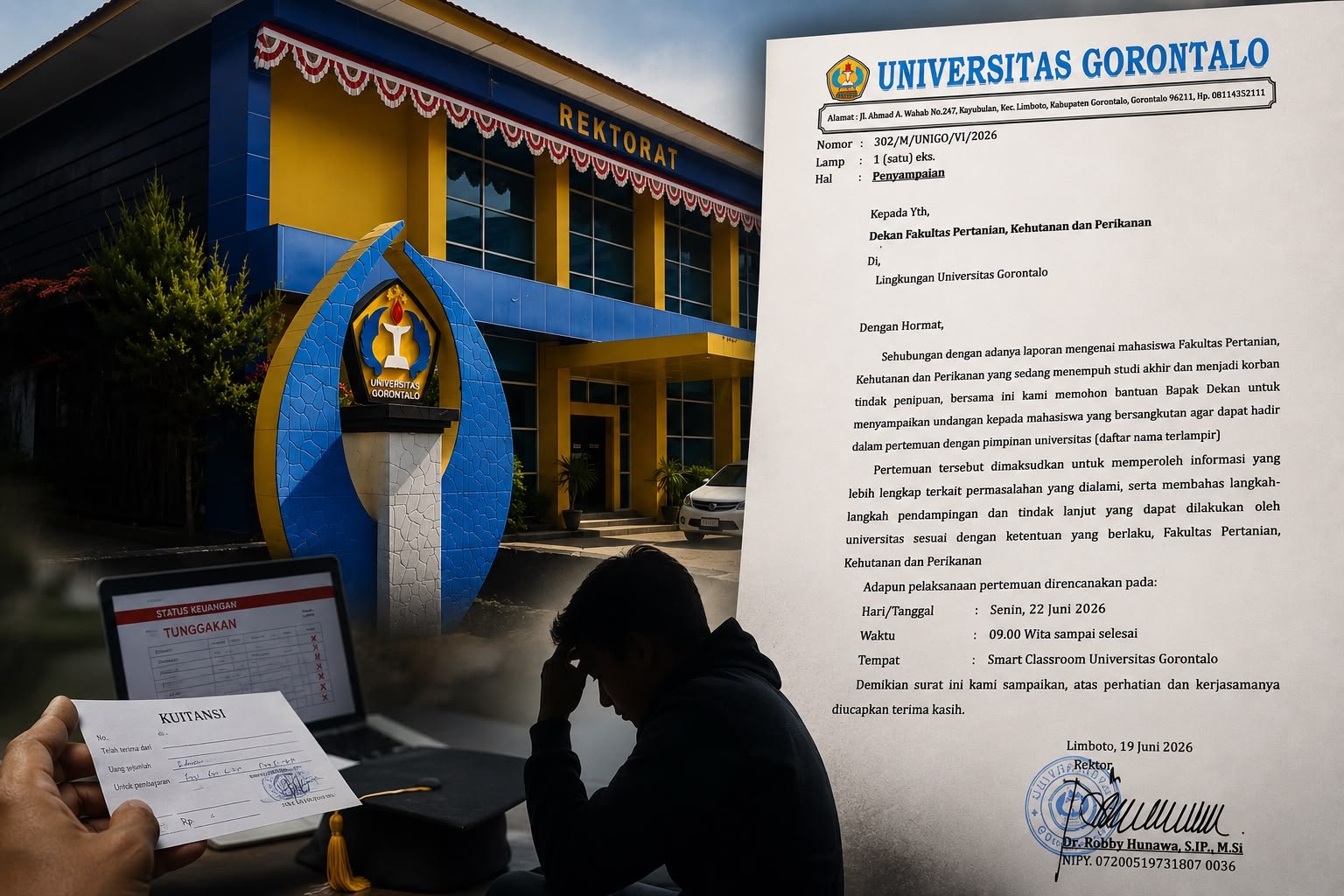 Dugaan ketidaksesuaian data pembayaran kuliah di Universitas Gorontalo membuat mahasiswa resah. Bukti pembayaran ada, namun sistem kampus masih mencatat tunggakan/Hibata.id