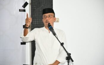 Wakil Bupati Boalemo Lahmuddin Hambali saat menghadiri Istigasah Akbar Muslimat NU di Kecamatan Botumoito, Sabtu (27/6/2026)/Hibata.id