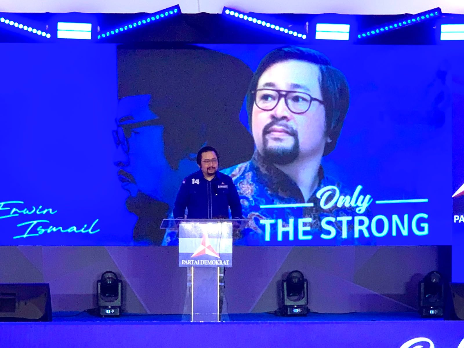 Ketua DPD Partai Demokrat Provinsi Gorontalo periode 2026–2029, Erwin Ismail (EI), menyampaikan sambutan usai ditetapkan dalam Musyawarah Daerah (Musda) V Partai Demokrat di Ballroom FOX Hotel Gorontalo, Minggu (5/7/2026)/Hibata.id