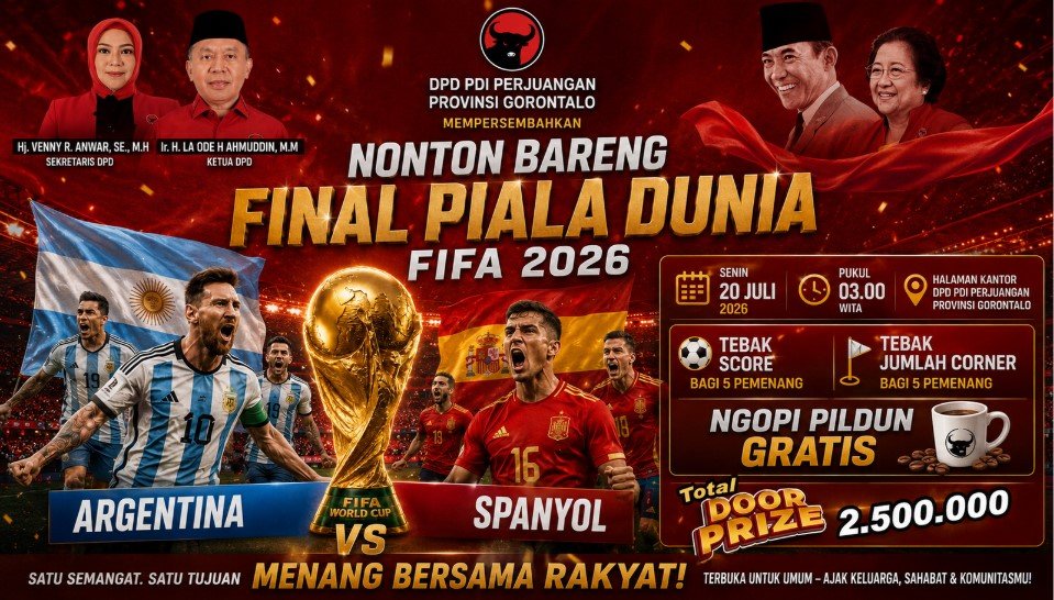 Nobar Keren Final Piala Dunia 2026 di PDIP Gorontalo/Hibata.id
