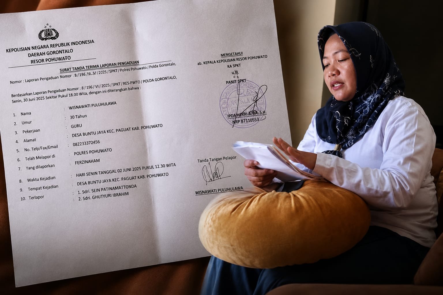 Wisnawati, istri eks Kepala Desa Buhu Jaya, membeberkan versinya terkait awal perkara yang kini diproses hukum. Ia menyebut laporan pertama ditujukan kepada Sekretaris Desa/Hibata.id