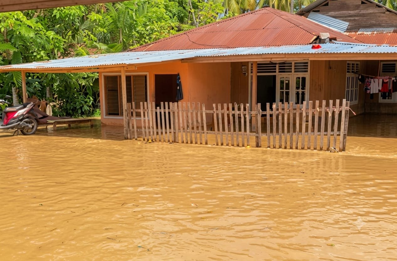 Kondisi rumah warga di Desa Bulangita, Kecamatan Marisa, Kabupaten Pohuwato, yang terendam banjir setelah hujan deras. Warga kembali menyoroti dugaan dampak aktivitas pertambangan emas tanpa izin (PETI) di kawasan hulu terhadap kondisi lingkungan di sekitar daerah aliran sungai/Hibata.id
