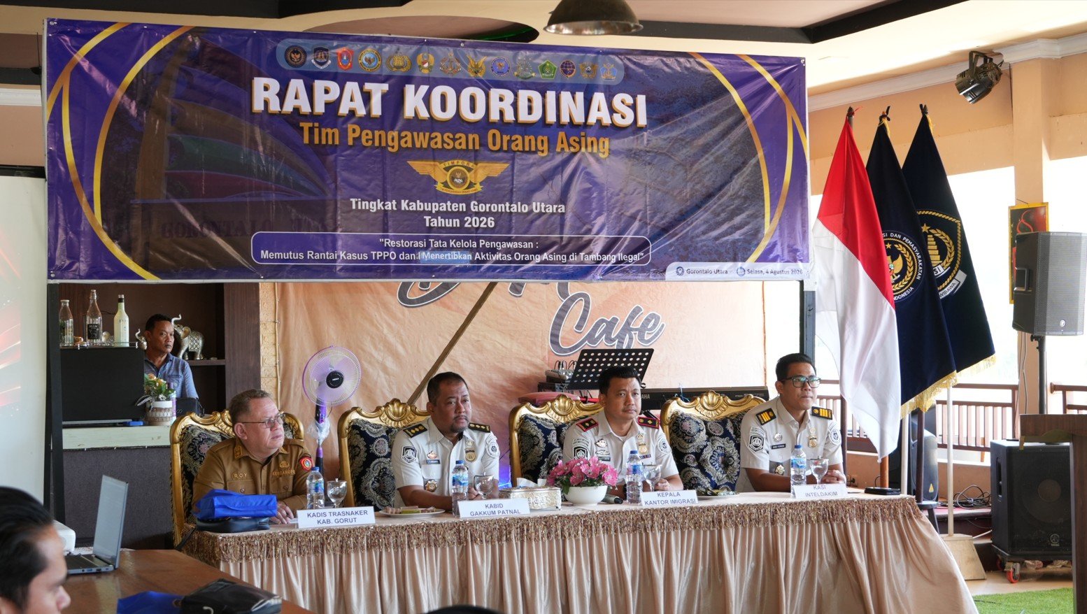 Rapat Tim Pengawasan Orang Asing (TIMPORA) Kabupaten Gorontalo Utara yang digelar Kantor Imigrasi Kelas I TPI Gorontalo di Kecamatan Kwandang, Selasa (4/8/2026)/Hibata.id