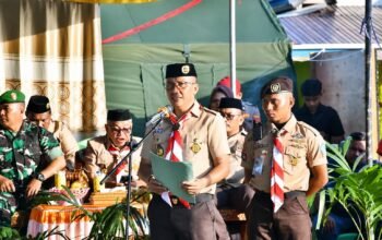 Wakil Bupati Boalemo Lahmudin Hambali membuka Kemah Merdeka Berkarya Jilid III Kwartir Ranting Tilamuta, Jumat (7/8/2026). Ia mengapresiasi kegiatan tersebut sebagai wadah pembentukan karakter dan kepemimpinan generasi muda/Hibata.id