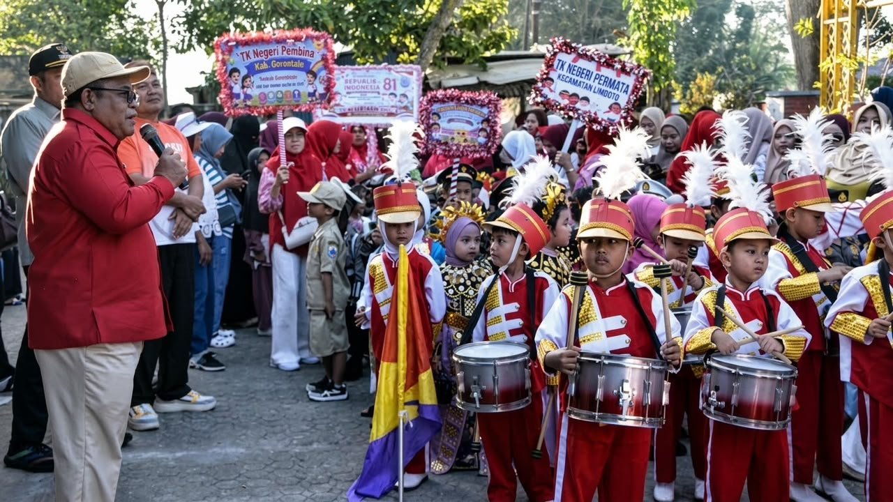 Ratusan anak TK dan PAUD mengikuti Karnaval TK/PAUD Limboto dengan kostum profesi dan pakaian adat untuk memeriahkan HUT ke-81 Kemerdekaan RI/Hibata.id