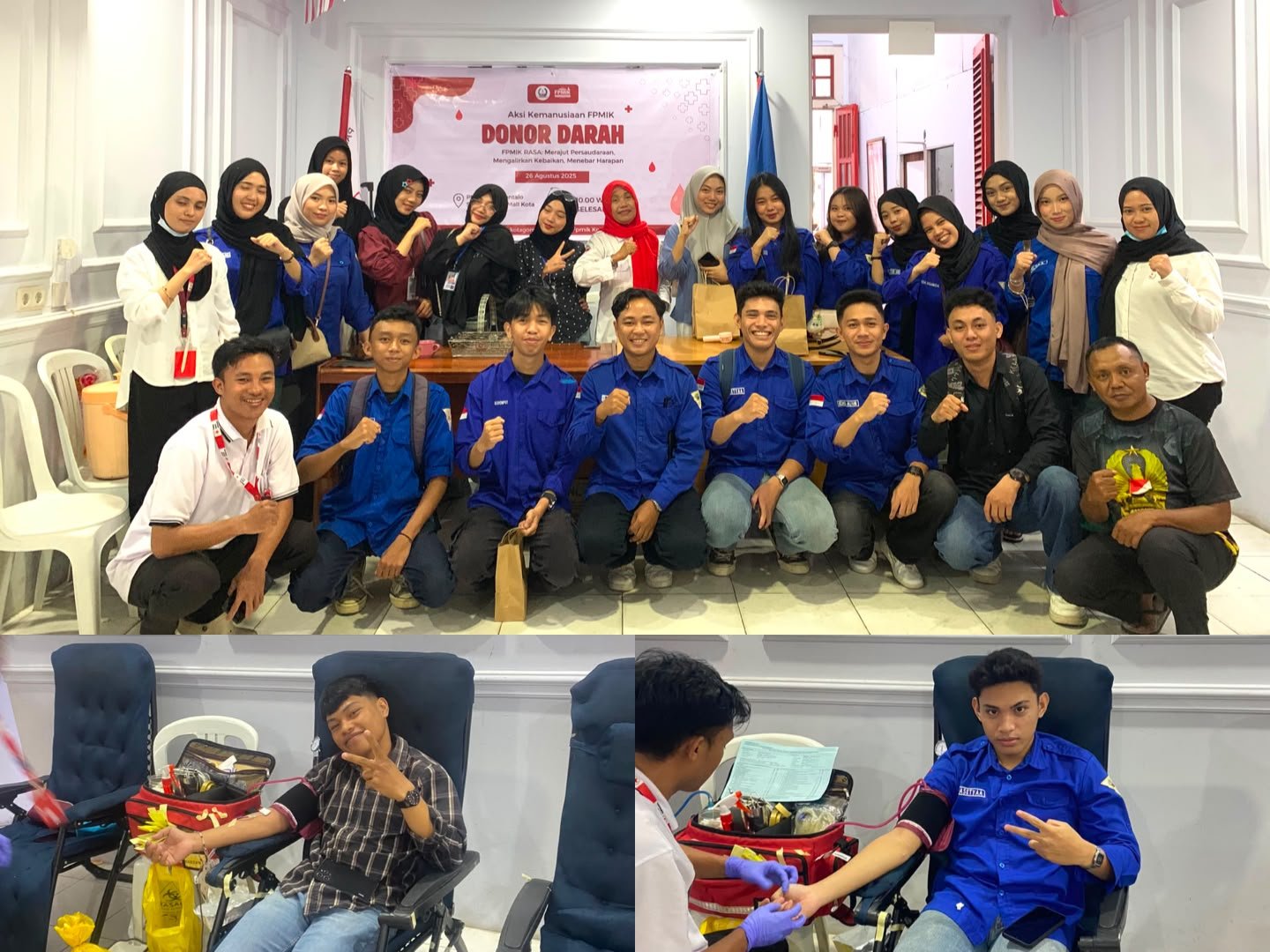 Sejumlah mahasiswa dan masyarakat mengikuti aksi donor darah yang digelar FPMIK Cabang Gorontalo di Kantor PMI Kota Gorontalo, Rabu (26/8/2026). Kegiatan tersebut menjadi bagian dari aksi kemanusiaan sekaligus upaya mendukung ketersediaan stok darah bagi masyarakat yang membutuhkan/Hibata.id