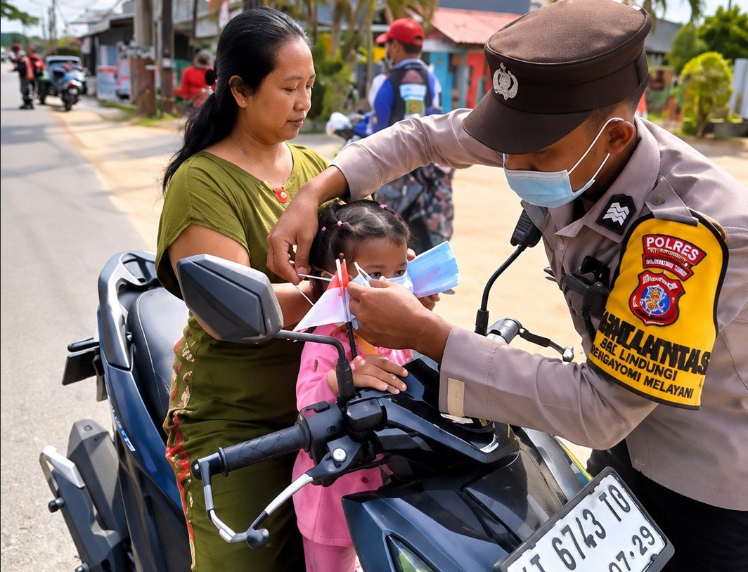 Polresta Balikpapan membagikan ribuan masker kepada warga dan pengguna jalan dalam Operasi Amanusa II untuk penanganan karhutla selama musim kemarau/Hibata.id