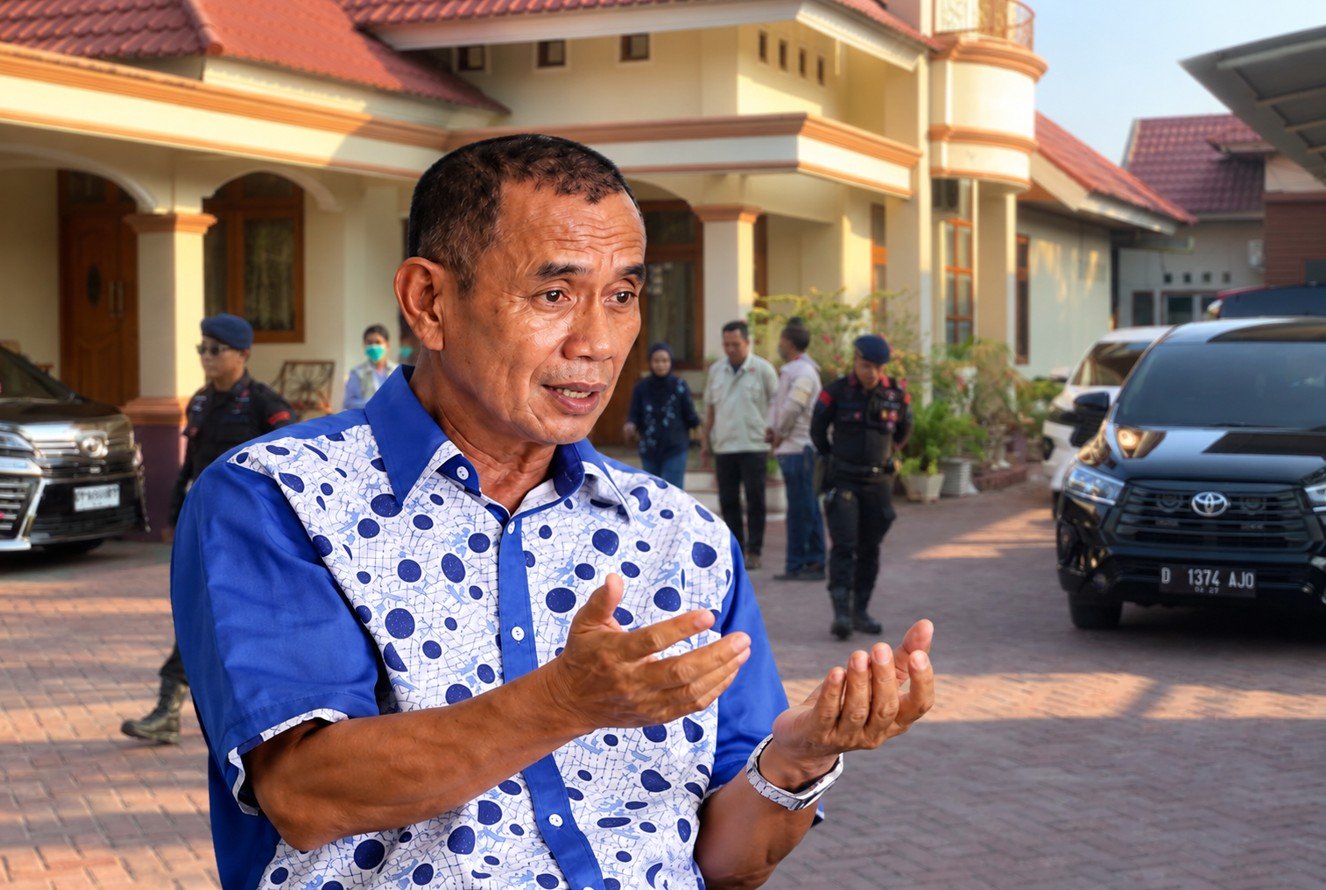 Kolase Foto: Adnan Mbuinga alias Haji Pulu dengan rumah yang digeledah KPK/Hibata.id