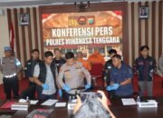 Kapolres Minahasa Tenggara AKBP Handoko Sanjaya menyampaikan pengungkapan kasus dugaan pembunuhan di Desa Basaan, Jumat (25/9/2026)/Hibata.id