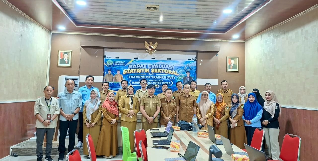 Pemkab Boalemo menggelar Rapat Evaluasi Statistik Sektoral dan Training of Trainer aplikasi PAHAM di Aula Bappeda Boalemo, Selasa (29/9/2026)/Hibata.id