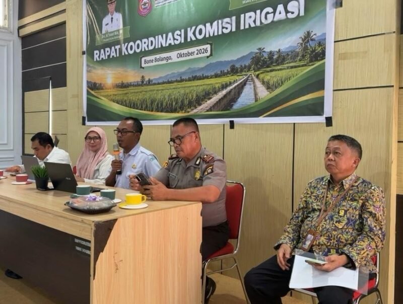 dalam Rapat Koordinasi Komisi Irigasi bersama Balai Wilayah Sungai (BWS) Wilayah II, BMKG Gorontalo, serta Balai Besar Penerapan Modernisasi Pertanian (BBRMP) Provinsi Gorontalo di Aula Bappeda Litbang Bone Bolango, Rabu (14/10/2026)/Hibata.id