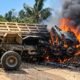 Dump truck bermuatan pasir mengalami kecelakaan hingga terbalik dan terbakar di ruas jalan perbatasan Desa Tirto Asri dan Pancakarsa II, Kecamatan Taluditi, Pohuwato, Jumat (2/10/2026)/Hibata.id/AI