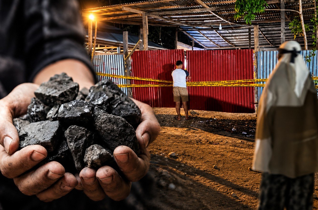 Batu hitam, garis polisi, dan 123 karung yang diamankan. Lalu bagaimana dengan material lain? Simak dugaan kongkalikong di balik penyegelan Suwawa Timur/Hibata.id