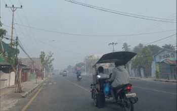 Jalanan Kota Gorontalo diselimuti asap. BMKG mencatat kecepatan angin maksimum 14 knot pada 9–11 Oktober 2026 yang menjadi salah satu faktor dalam analisis sebaran asap karhutla/Hibata.id