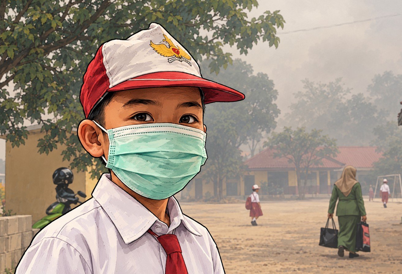 Kabut asap di Kabupaten Pohuwato menjadi perhatian di tengah berlangsungnya kegiatan belajar mengajar di sekolah/Hibata.id