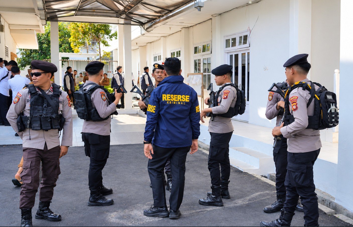 Personel Ditreskrimsus Polda Gorontalo saat melakukan penggeledahan di Kantor Wali Kota Gorontalo, Senin (19/10/2026)/Hibata.id
