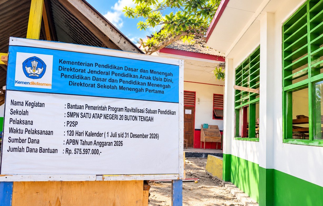 Kepala SMPN Satap 20 Buteng mengakui kusen belum diganti dalam revitalisasi Rp575,597 juta. Disdikbud meminta penggantian dan menjadwalkan pemeriksaan November 2026/Hibata.id