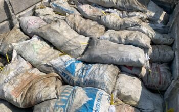 Tumpukan material batu hitam, yang disebut telah dikeluarkan dari gudang yang dipasangi garis polisi dan dipindahkan ke wilayah Kabila, Kabupaten Bone Bolango/Hibata.id