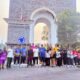 Pegawai Sekretariat DPRD Provinsi Gorontalo mengikuti jalan sehat dan pemanasan di Tugu Center Point, Bone Bolango, Minggu (11/10/2026)/Hibata.id