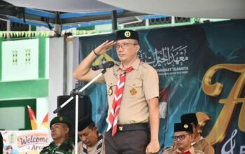 Wakil Bupati Boalemo Lahmudin Hambali menghadiri Perkemahan Pramuka Santri di Pondok Pesantren Al Khairaat Tilamuta, Kabupaten Boalemo/Hibata.id